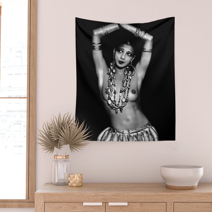 Jazz Age Josephine Baker in Folies Bergère Bananas Costume black and white photography Wall Tapestry Gallery Image 2