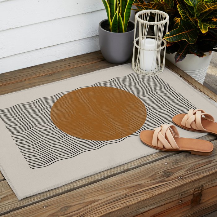 Woodblock Paper Mustard  Outdoor Rug Gallery Image 2