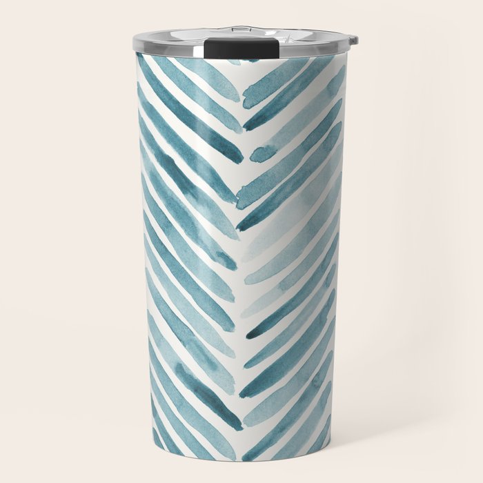 Turquoise herringbone - watercolor Travel Mug Gallery Image 1