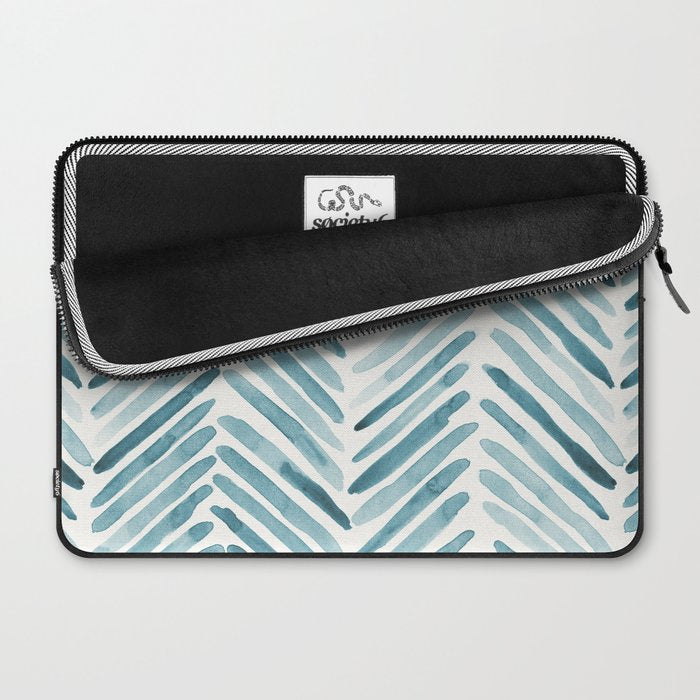 Turquoise herringbone - watercolor Laptop Sleeve Gallery Image 2