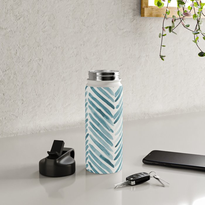 Turquoise herringbone - watercolor Water Bottle Gallery Image 4