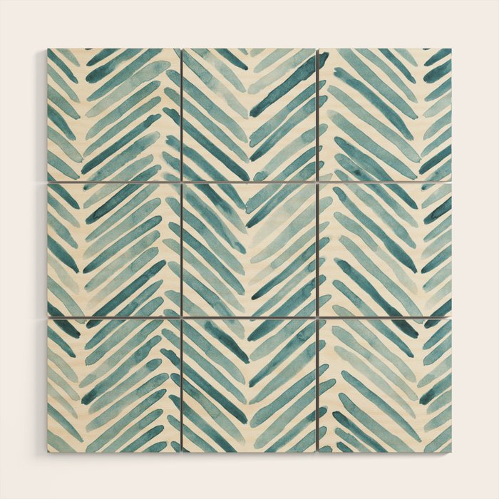 Turquoise herringbone - watercolor Wood Wall Art Gallery Image 1
