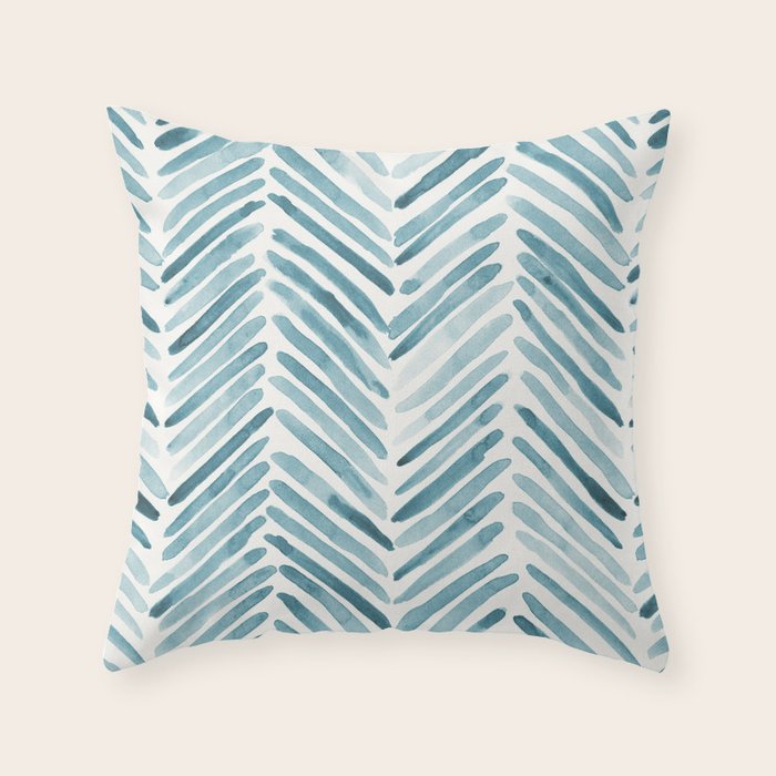 Turquoise herringbone - watercolor Throw Pillow Gallery Image 6