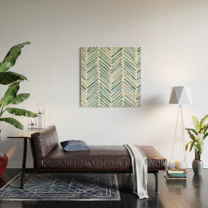 Turquoise herringbone - watercolor Wood Wall Art Gallery Image 2