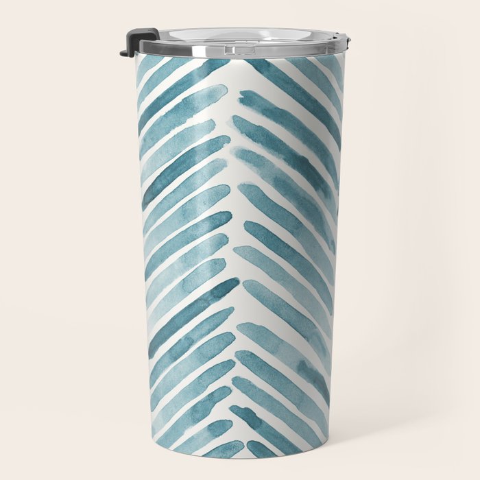 Turquoise herringbone - watercolor Travel Mug Gallery Image 3