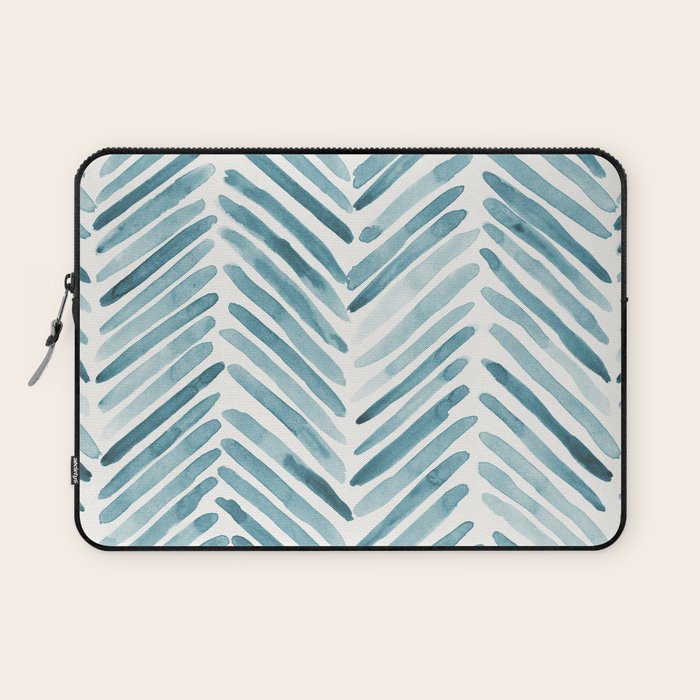 Turquoise herringbone - watercolor Laptop Sleeve Gallery Image 1