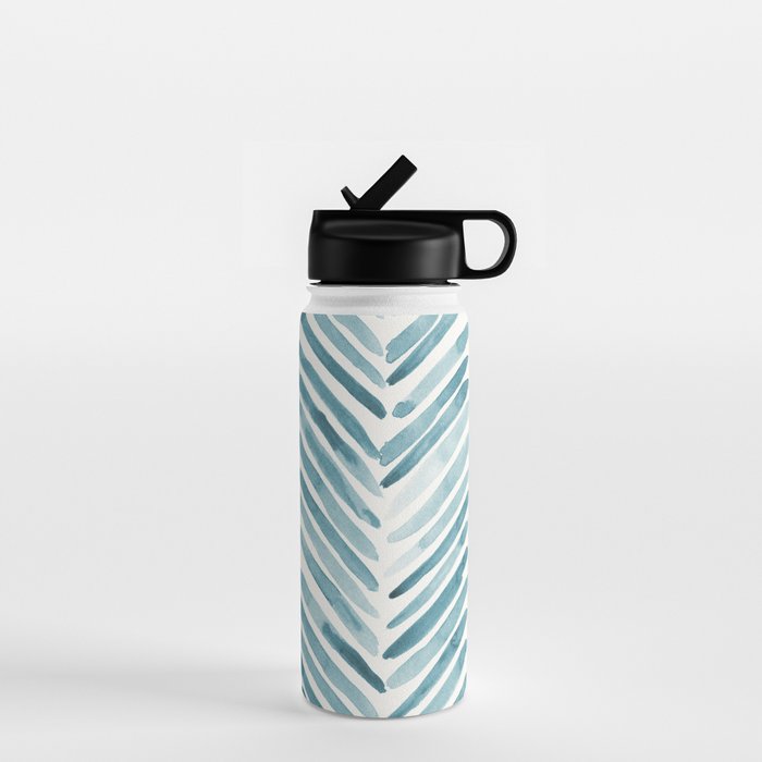 Turquoise herringbone - watercolor Water Bottle Gallery Image 1