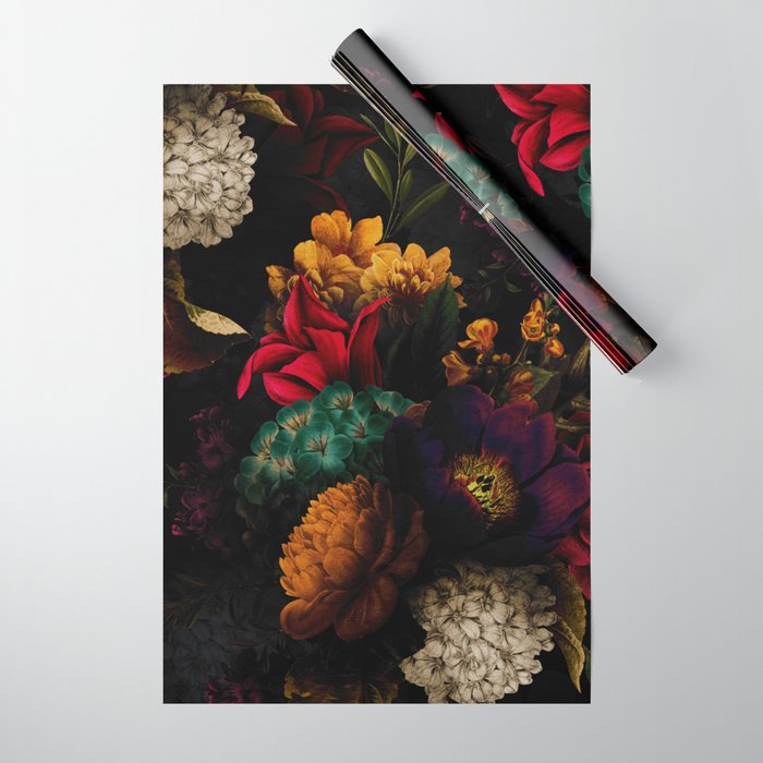Midnight Hours Dark Vintage Flowers Garden Wrapping Paper Gallery Image 1