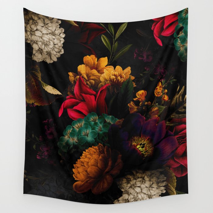 Midnight Hours Dark Vintage Flowers Garden Wall Tapestry Gallery Image 4