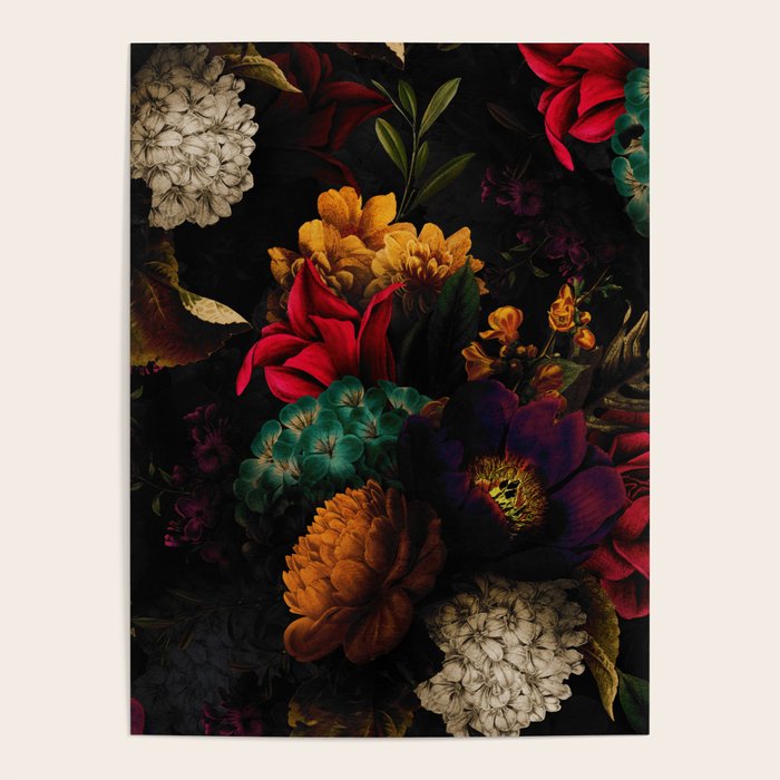 Midnight Hours Dark Vintage Flowers Garden Poster Gallery Image 4