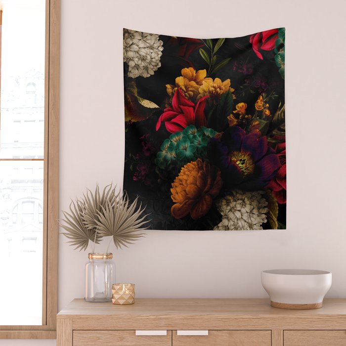 Midnight Hours Dark Vintage Flowers Garden Wall Tapestry Gallery Image 2