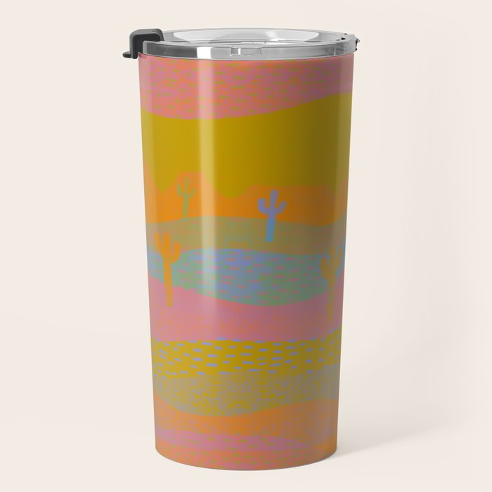 Vintage Western Desert Landscape in Dusty Neon Travel Mug Gallery Image 3