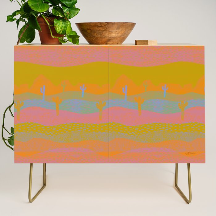 Vintage Western Desert Landscape in Dusty Neon Credenza Gallery Image 1