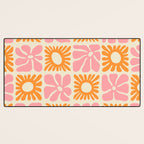 Retro checkered flower mosaic art pattern Desk Mat Gallery Image 3
