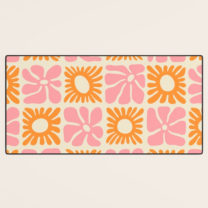 Retro checkered flower mosaic art pattern Desk Mat Gallery Image 3