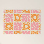 Retro checkered flower mosaic art pattern Welcome Mat Gallery Image 1