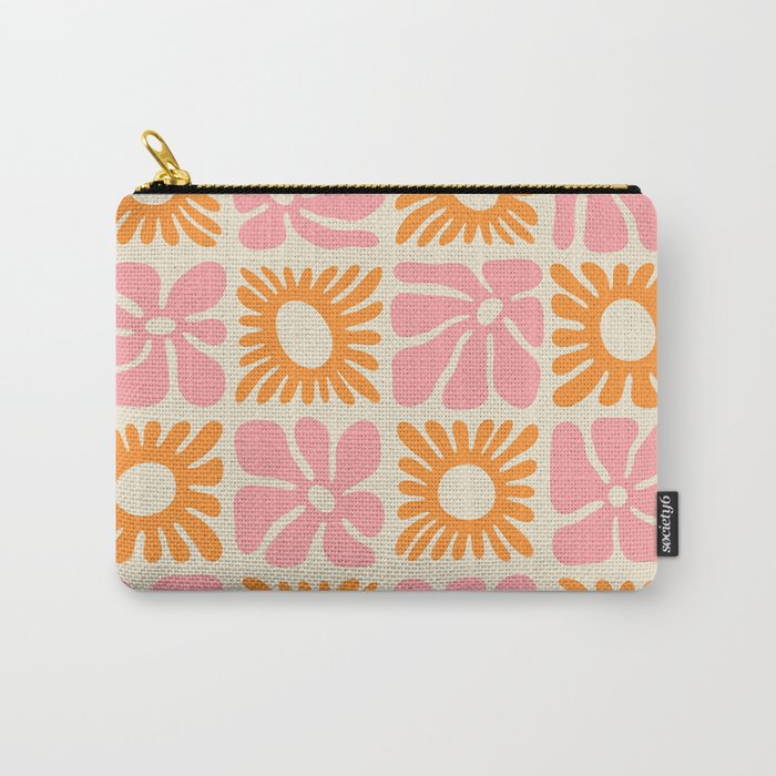Retro checkered flower mosaic art pattern Carry All Pouch Gallery Image 1