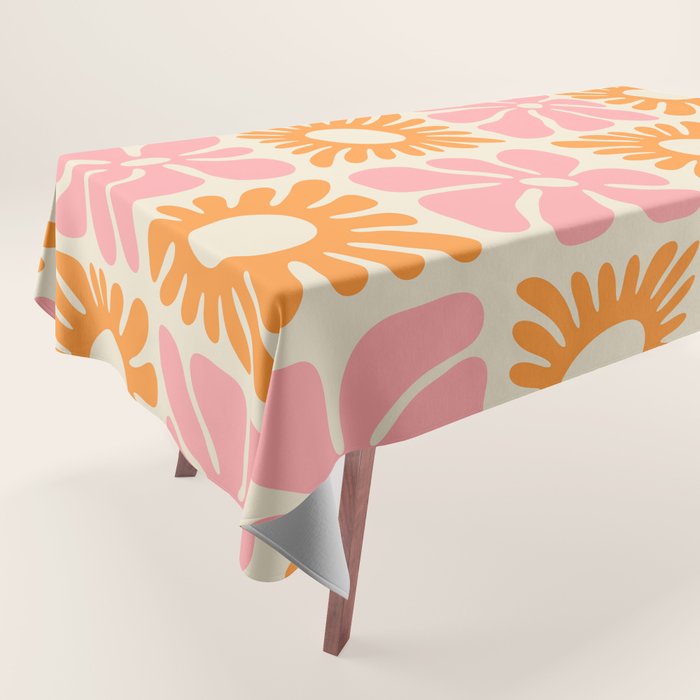 Retro checkered flower mosaic art pattern Tablecloth Gallery Image 1