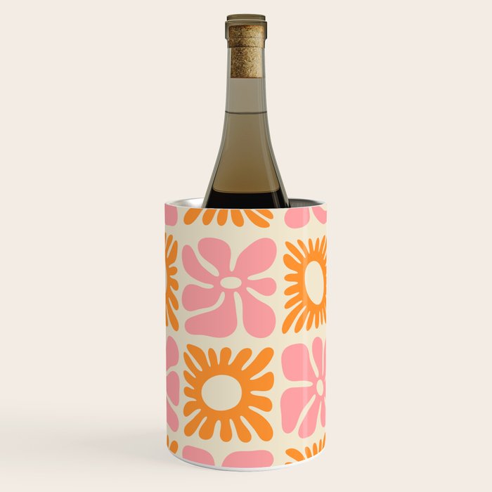 Retro checkered flower mosaic art pattern Wine Chiller Gallery Image 2