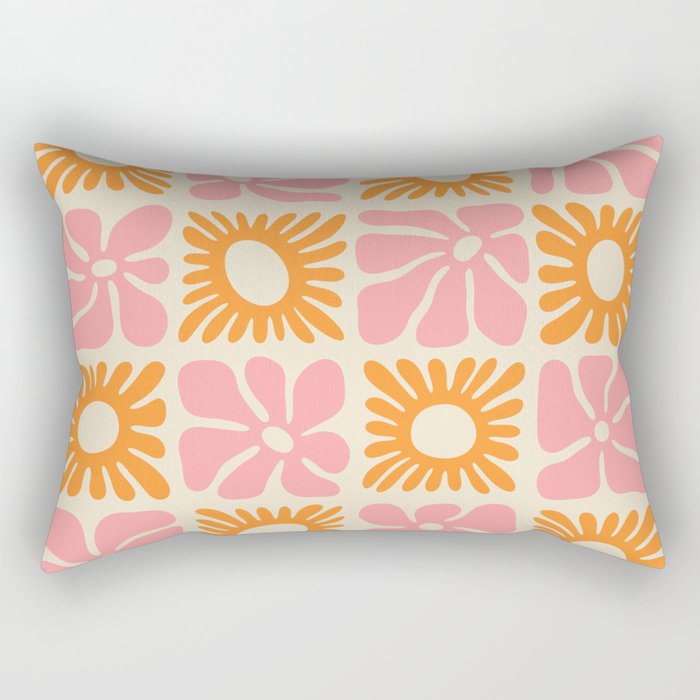 Retro checkered flower mosaic art pattern Rectangular Pillow Gallery Image 1
