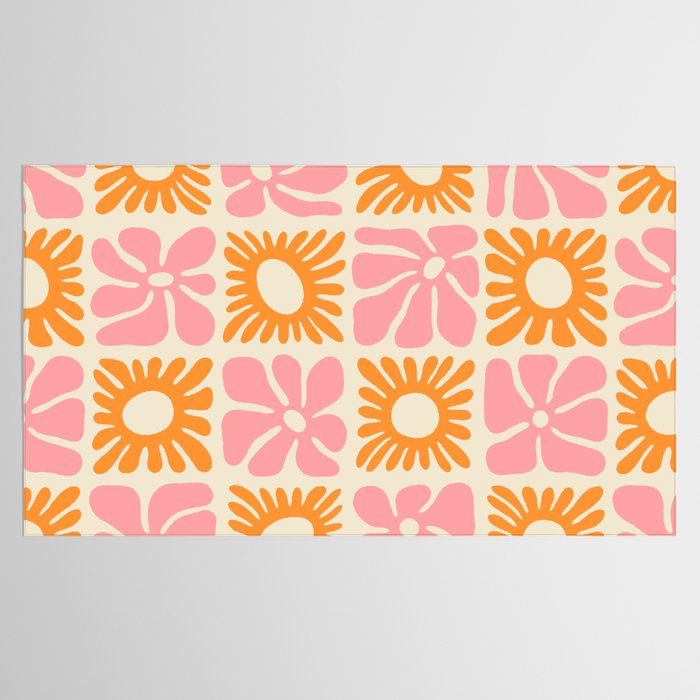Retro checkered flower mosaic art pattern Tablecloth Gallery Image 2