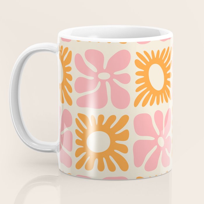 Retro checkered flower mosaic art pattern Coffee Mug Gallery Image 3