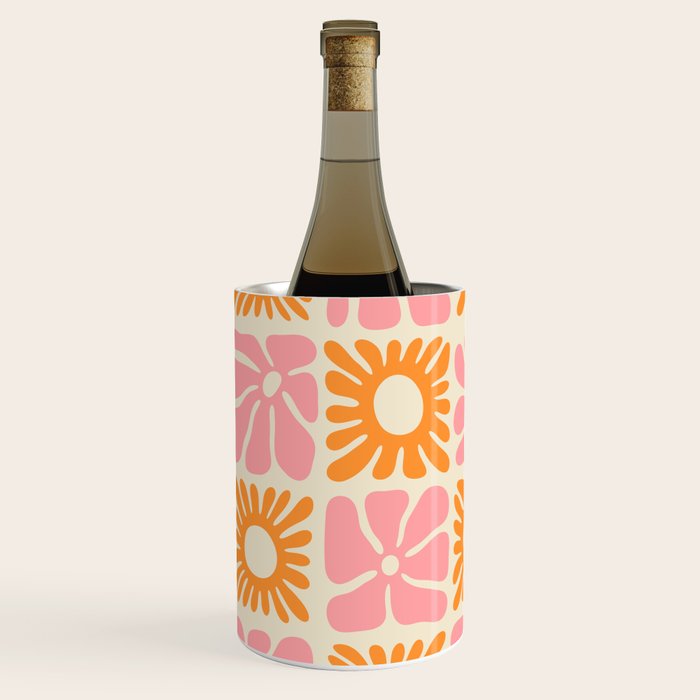 Retro checkered flower mosaic art pattern Wine Chiller Gallery Image 3