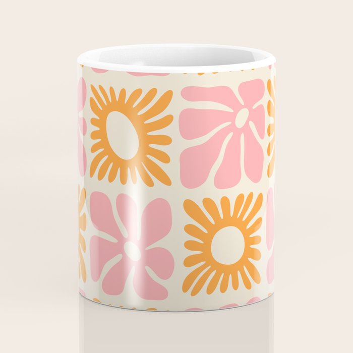 Retro checkered flower mosaic art pattern Coffee Mug Gallery Image 4