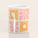 Retro checkered flower mosaic art pattern Coffee Mug Gallery Image 4