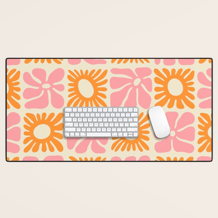 Retro checkered flower mosaic art pattern Desk Mat Gallery Image 1