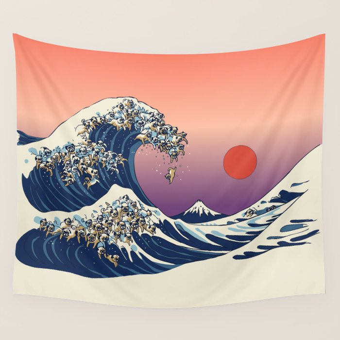 The Great Wave of Pug Wall Tapestry Gallery Image 4