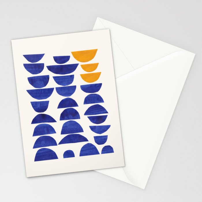 'Sunset Eyes' Mid Century Modern Minimalist Paper Collage Semicircles Blue Yellow Colors Stationery Card Gallery Image 2