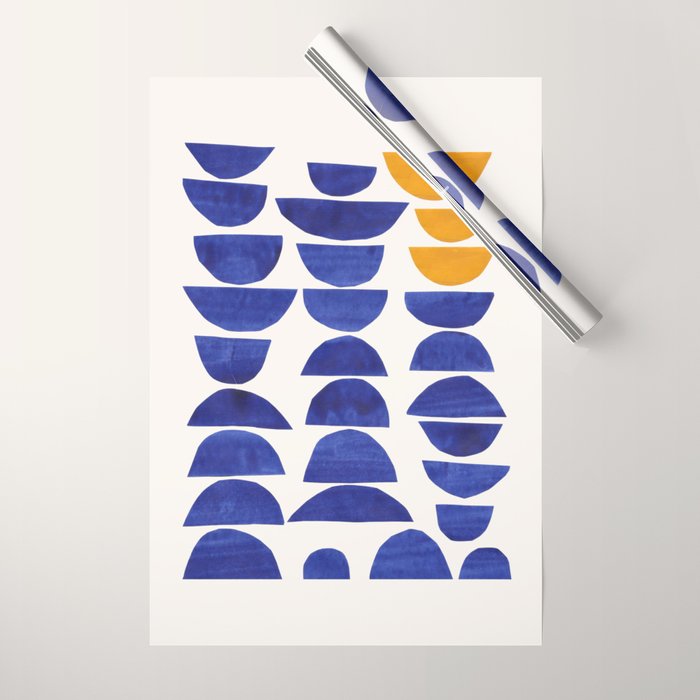 'Sunset Eyes' Mid Century Modern Minimalist Paper Collage Semicircles Blue Yellow Colors Wrapping Paper Gallery Image 1