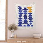 'Sunset Eyes' Mid Century Modern Minimalist Paper Collage Semicircles Blue Yellow Colors Wall Tapestry Gallery Image 2