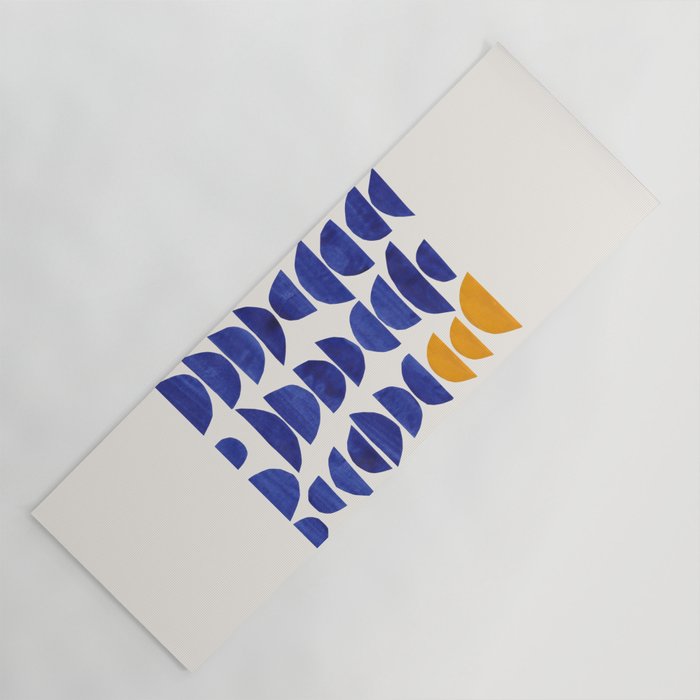 'Sunset Eyes' Mid Century Modern Minimalist Paper Collage Semicircles Blue Yellow Colors Yoga Mat Gallery Image 1