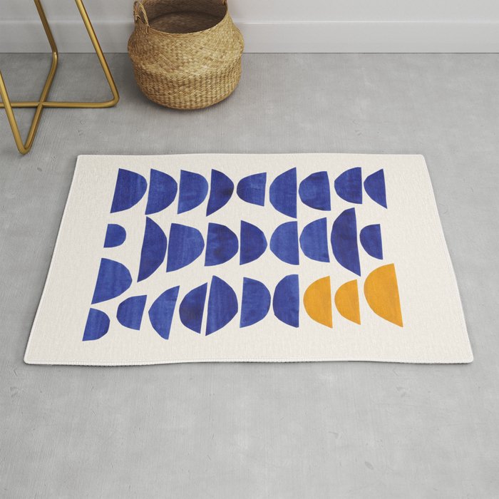'Sunset Eyes' Mid Century Modern Minimalist Paper Collage Semicircles Blue Yellow Colors Rug Gallery Image 1