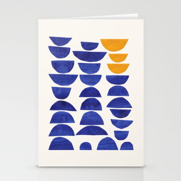 'Sunset Eyes' Mid Century Modern Minimalist Paper Collage Semicircles Blue Yellow Colors Stationery Card Gallery Image 1
