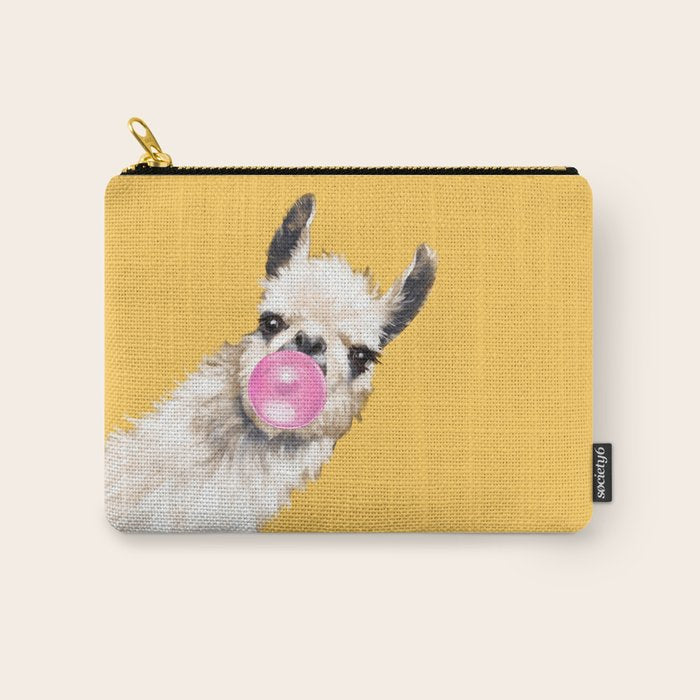 Bubble Gum Sneaky Llama in Yellow Carry All Pouch Gallery Image 1