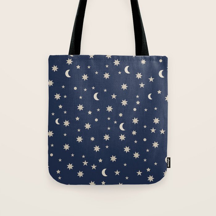 Moon Stars Pattern - Dark Blue Tote Bag Gallery Image 1