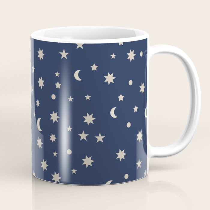 Moon Stars Pattern - Dark Blue Coffee Mug Gallery Image 1
