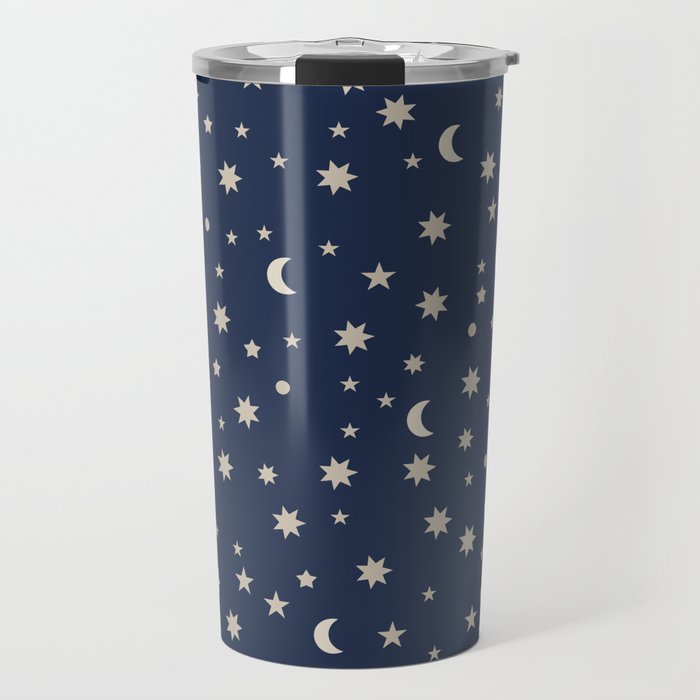 Moon Stars Pattern - Dark Blue Travel Mug Gallery Image 1