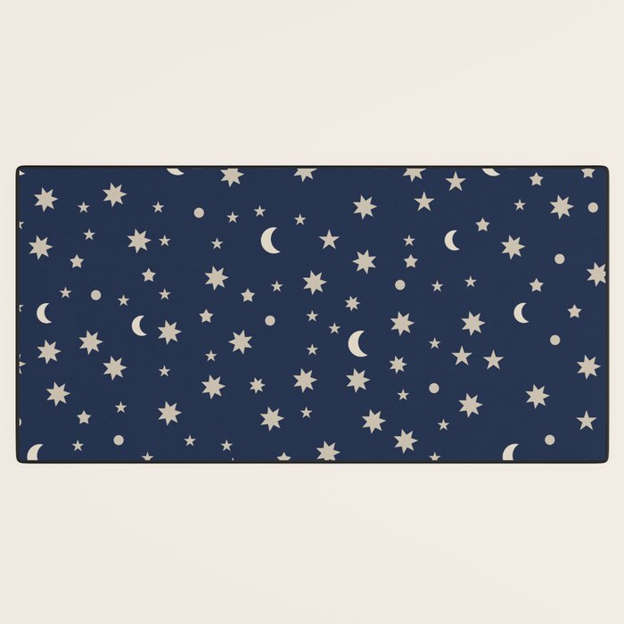 Moon Stars Pattern - Dark Blue Desk Mat Gallery Image 3