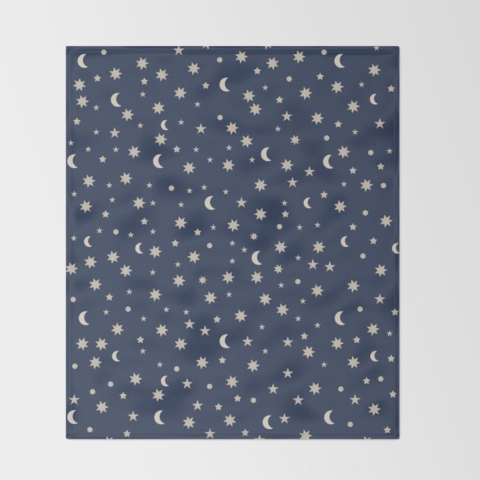 Moon Stars Pattern - Dark Blue Throw Blanket Gallery Image 2