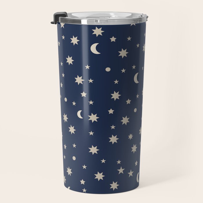 Moon Stars Pattern - Dark Blue Travel Mug Gallery Image 3