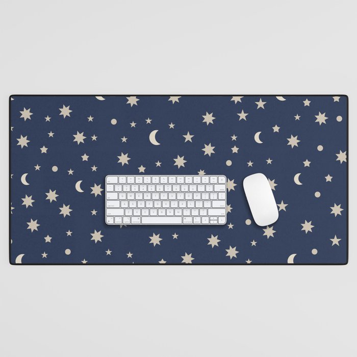 Moon Stars Pattern - Dark Blue Desk Mat Gallery Image 1