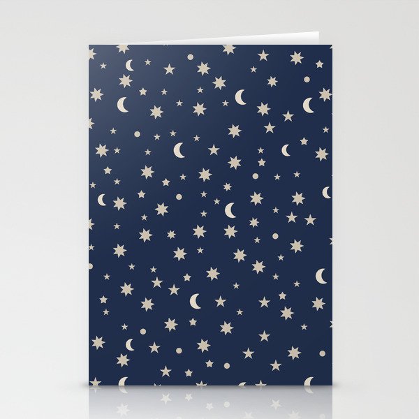 Moon Stars Pattern - Dark Blue Stationery Card Gallery Image 1