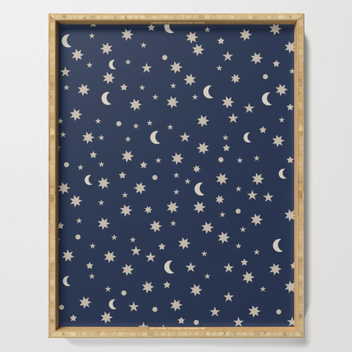 Moon Stars Pattern - Dark Blue Serving Tray Gallery Image 1