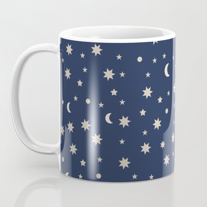 Moon Stars Pattern - Dark Blue Coffee Mug Gallery Image 3