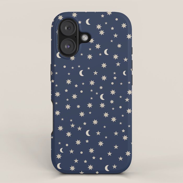 Moon Stars Pattern - Dark Blue iPhone Case Gallery Image 1