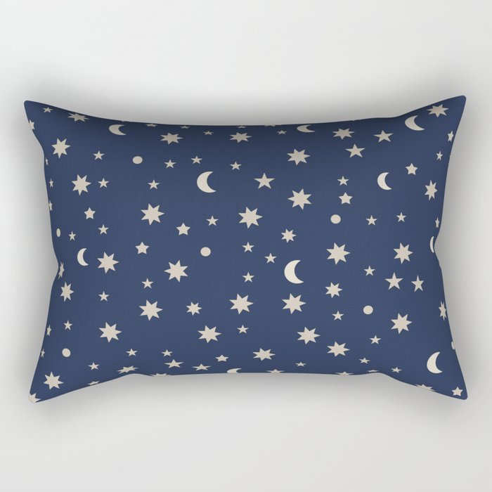 Moon Stars Pattern - Dark Blue Rectangular Pillow Gallery Image 2